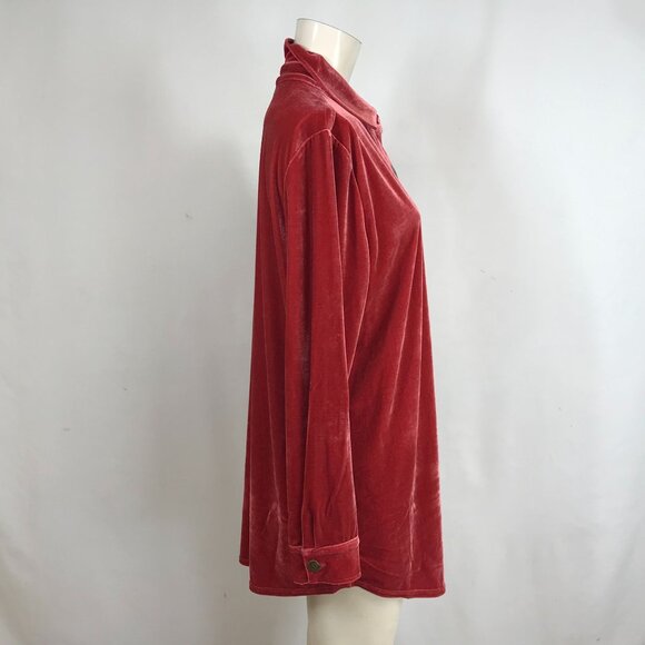 SOFT SURROUNDINGS - WOMENS LARGE - RED VELOUR LONG SLEEVE BUTTON UP COLLARED TOP - Picture 4 of 13